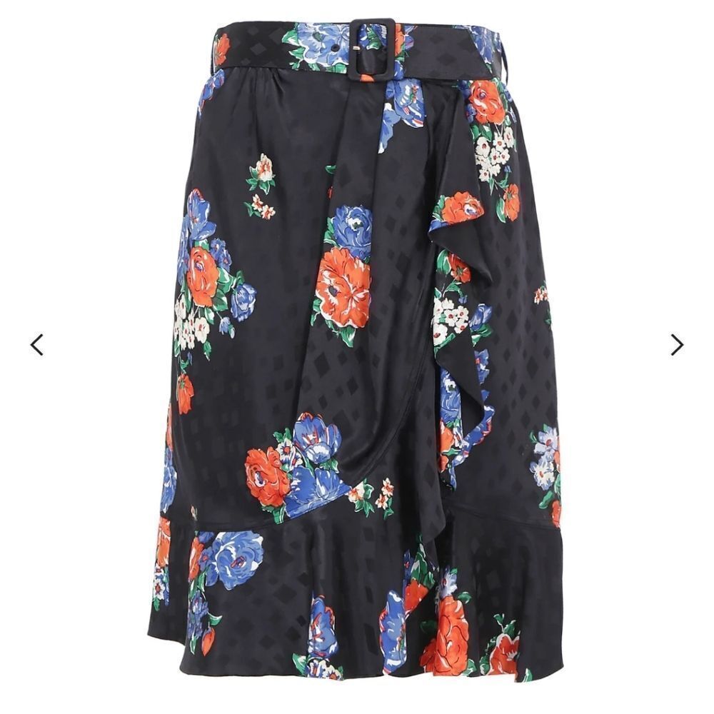 Tory Burch Floral SILK WRAP RUFFLE SKIRT WITH BELT in Black - Size 4